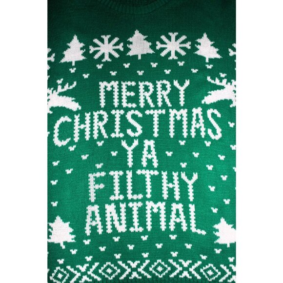 BOOHOO Merry Christmas Ya Filthy Animal Knit Pullover Sweater in Green (Large) - Picture 4 of 6